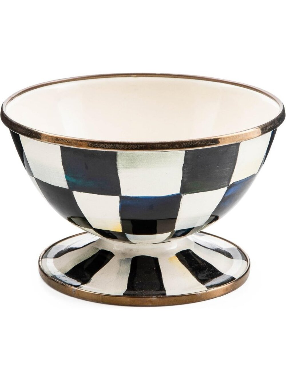 Chic Enamel Ice Cream Bowl, Black & White Checkered Design, Perfect for